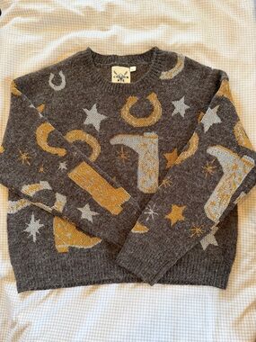 Women’s Cotton & Rye Grey Crewneck Sweater with Metallic Detail